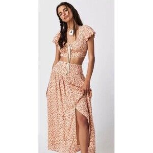 Free People Midi Skirt Top Set Women City Orange Floral Easy To Love Sz M New